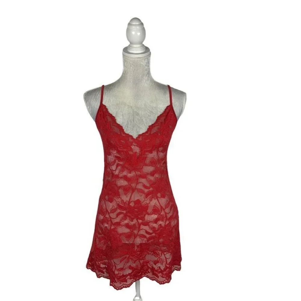 Victoria's Secret Y2K Nightie Chemise Red Lace Sheer Valentine's Day Honeymoon M